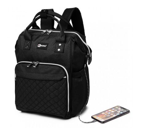 KONO Čierny batoh pre mamičky s USB portom vhodný aj na kočík