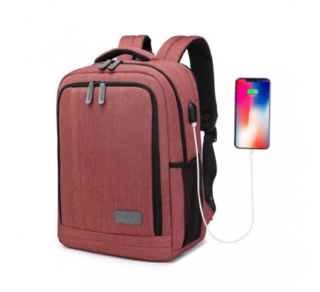 KONO multifunkčný batoh s USB portom -EM2111S- burgundy- 17 L