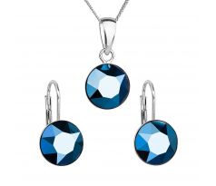 Evolution Group Sada šperkov s krištálmi Swarovski náušnice, retiazka a prívesok modré okrúhle 39140.5 metalic blue