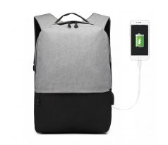 KONO šedo-čierny elegantný batoh nepremokavý s USB portom UNISEX