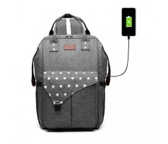 Prebaľovací batoh na kočík Polka s USB portom - šedý bodkovaný