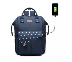 Prebalovací batoh na kočík Polka s USB portom - modrý bodkovaný