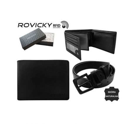 Rovicky čierna luxusná sada peňaženky s opaskom R-N992-110-G-5911BL