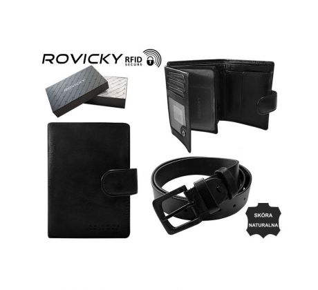 Rovicky čierna luxusná sada peňaženky s opaskom R-N4L-110-G-5904 BL